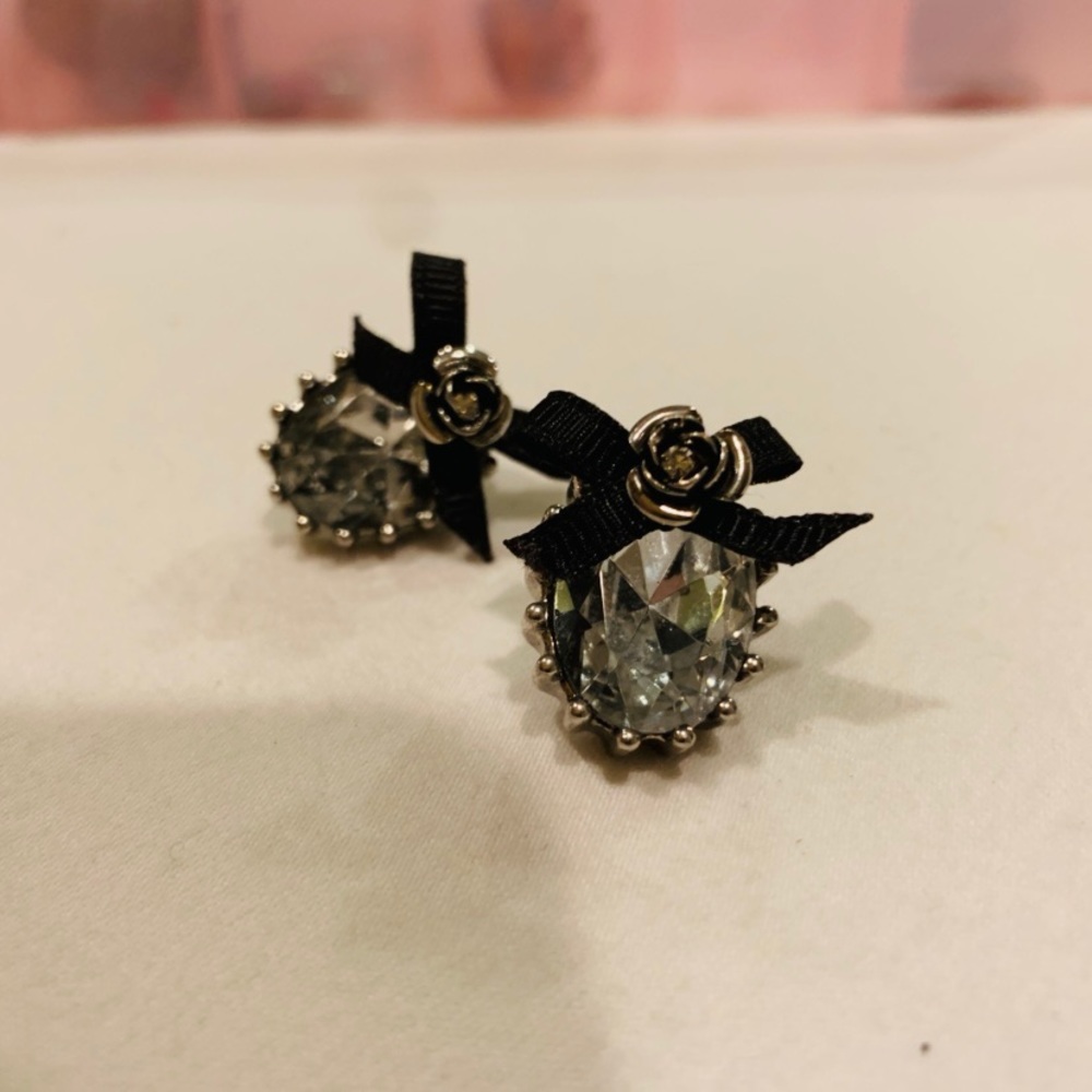 Betsey Johnson crystal, rose, and bow earrings